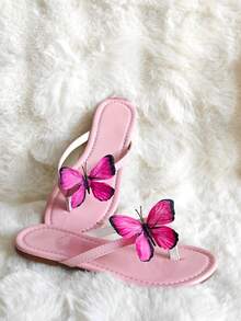 1 Pair Cute Butterfly Elegant Flat Sandals, Comfortable Butterfly-Shaped Casual Summer Slippers