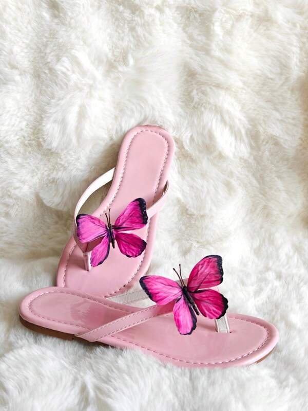 1 Pair Cute Butterfly Elegant Flat Sandals, Comfortable Butterfly-Shaped Casual Summer Slippers