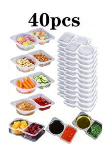 20pcs Portable Dual Compartment Condiment Containers - Reusable Plastic Sauce And Dip Trays, Multi-Function Dip Cups With Lids, Salad Sauce Take-Out Containers, Seasoning Boxes With Dual Compartments, Dual Compartment Snack Containers For Take-Out Sauces, Back To School, Halloween, Travel Snacks And Sauces, Beach Snacks, Christmas, Halloween, Mother's Day, 4th Of July, Parties, Birthday Parties, Gatherings