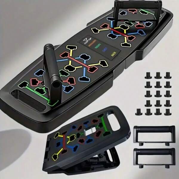 Foldable Push Up Fitness Board, Portable Foldable Press Bar, Ground Press Handle, Professional Press Strength Training Equipment, Space Saving, Suitable For Home Exercise, Helps Core Muscle Group Training