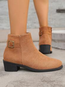 Neue modische Stiefeletten für Damen im Herbst/Winter, vielseitig einsetzbare Schuhe mit mittlerem Absatz, rutschfest, seitlichem Reißverschluss, sexy Schnallenverschluss