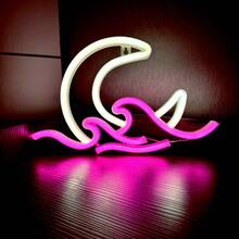 1 Stück Neon Mond und Meer Schild, Größe: ca. 29,5 x 18,5 cm (11,6 x 7,28 Zoll), USB Batterie Dual Use, Sonnenaufgang Sonnenuntergang Neonlicht, Mondlicht Neonlicht, Dämmerungswellen LED Zimmer Dekoration Wandschild, Anime Neon Mond Wanddekor für Bar, Nachtclub, Café, Hotel, Garage, Schlafzimmer, Geburtstagsparty