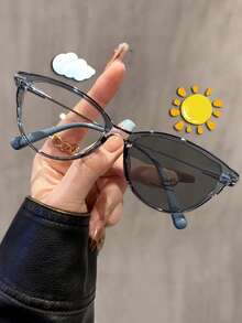 1副女士复古变色眼镜，猫眼框，透明镜片，时尚眼镜，PC和合金材质，小巧窄框，女士简约全框PC镜片眼镜，四季皆宜