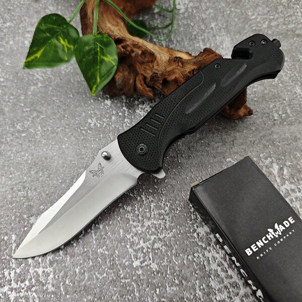 DA57 BM EDC Folding Knife 440C Satin Plain Blade Black G10 Handle With Pocket Clip, Hunting Camping Survival Easy Carry Knives