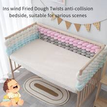 1 Stück Krippen-Umrandung, handgewebte Streifen, Knoten, Brandteig-Zöpfe, stoßfeste weiche Babybett-Umrandung