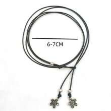 1 pieza Tobillera ajustable casual con cuerda negra, cuentas plateadas, flores, estrellas y luna como decoración, adecuada para uso en vacaciones en la playa de mujeres