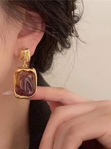 1 Pair Asymmetrical Metal & Resin Dangle Drop Earrings, Unique European Style, Suitable For Women/Girls, Travel, Wedding, Birthday Gift