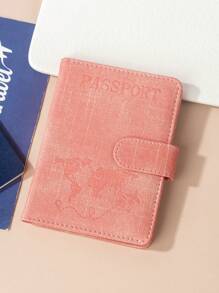 1 pieza Funda para pasaporte con acabado mate de material de PU, con mapa mundial e impresión de letras y diseño fijo, estuche/cartera/bolsa para pasaporte, artículo de viaje esencial para vacaciones, vuelos, regreso a la escuela, hombre y mujer