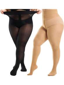 1双/2双加大码女式紧身裤，半透明T型裆部防撕裂高腰连裤袜，加固脚趾 - 彩色 - 查看 19