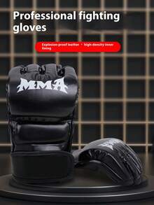 1 par de guantes de boxeo, guantes protectores de kickboxing, guantes de entrenamiento de boxeo con dedos medios, guantes de boxeo MMA para adultos en el gimnasio - Multicolor - Ver 4