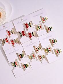 3 件波西米亚樱桃金属合金发夹套装，优雅精致的水钻樱桃闪亮方形矩形椭圆形发饰，适合女士，适合侧刘海、迷你发夹，四季旅行和度假美容爪夹 - 彩色 - 查看 1