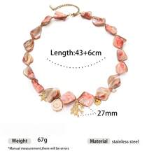 1pc Pink Shell & Coral Stainless Steel Necklace, Beach Vacation Style For Women, Suitable For Daily Wear