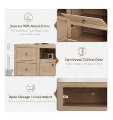 Farmhouse TV Stand For 75/80 Inch TVs, 70" Long Entertainment Center With 6 Storage Drawers & Soundbar Shelf, White Television Consoles Stands For Living Room, Bedroom - 卡其色 - 查看 7