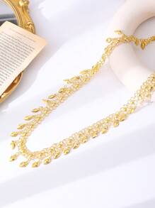 1 pieza Cadena corporal estilo marroquí chapada en oro, joya para bata nupcial con colgante de gota, accesorio de moda para mujer