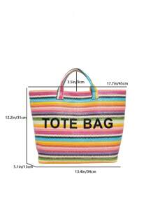 Bolsa tote de palha grande com letras listradas coloridas e bordadas, leve e prática, cor contrastante, bolsa para viagem na praia, adequada para mulheres, bolsa versátil, bolsa para laptop, bolsa de múmia, bolsa de viagem, bolsa grande unissex