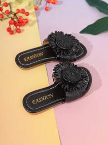 1 par de sandalias con diseño de girasol de una sola pieza a la moda, apropiadas para interiores/exteriores, playa, viajes, eventos y reuniones