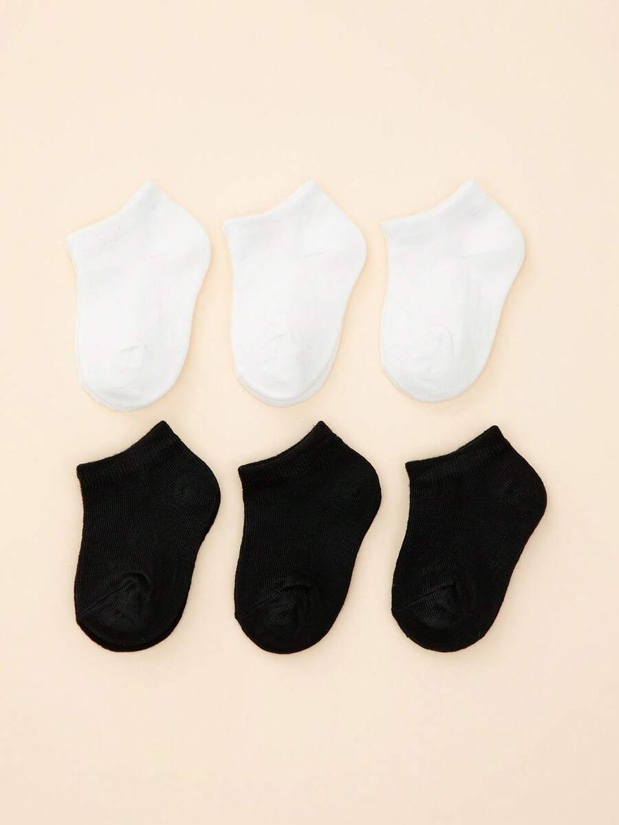 6 pares de calcetines tobilleros suaves y lindos, adecuados para bebés y niños - Blanco y Negro - Ver 1