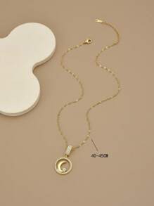 1pc Fashionable Sparkling Full-Rhinestone Moon & Star Decor Stainless Steel Luxury Necklace For Women