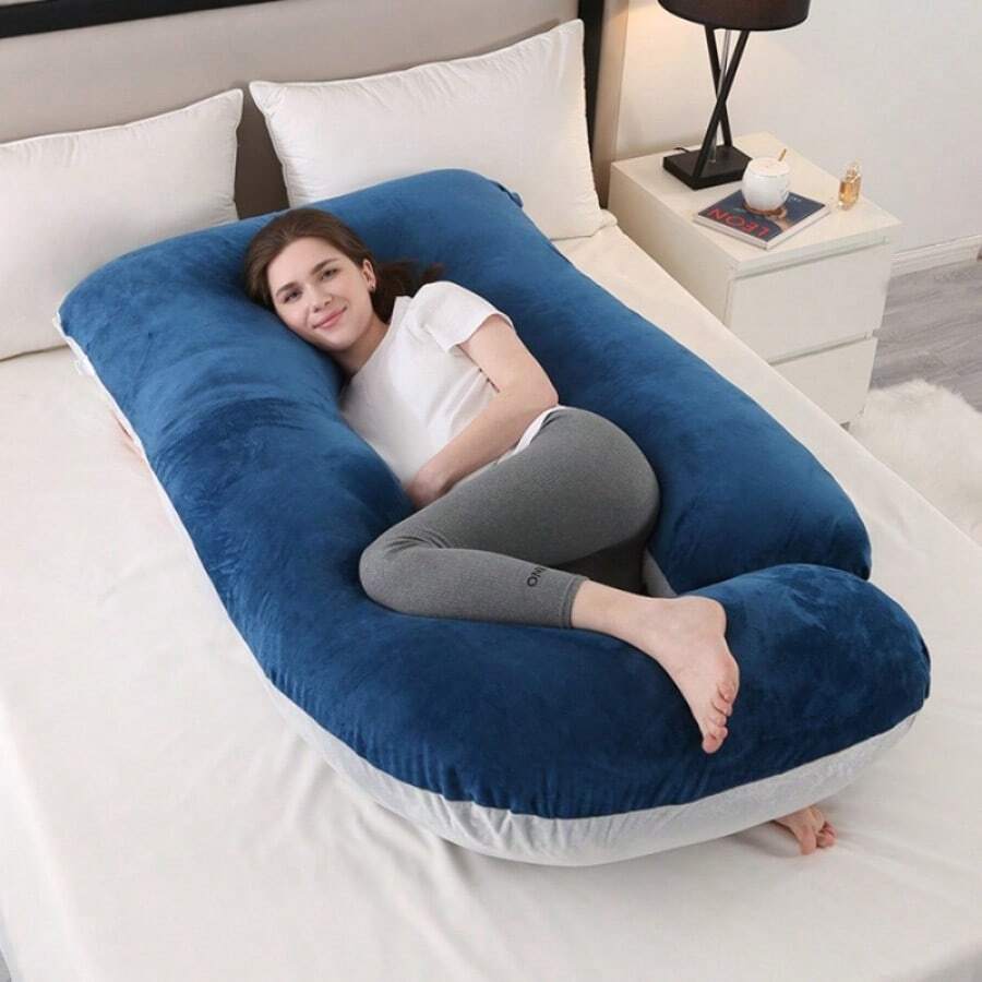 Sleeping Pillow For Pregnant Women, Full-Body Pregnant Women Pillow, With Removable And Washable Pillowcase To Support Back, Buttocks, Legs, And Abdomen, Suitable For Pregnant Women - 藍灰色 - 查看 1