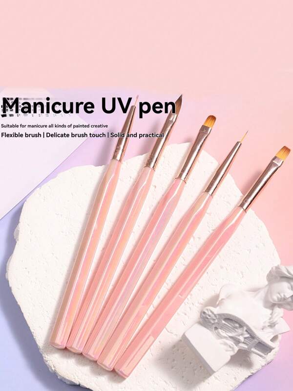 5pcs Japanese Nail Art Brush Set, Colored Drawing Line Phototherapy Pen, Beginner's Home Painting Flower Blending Pen Set