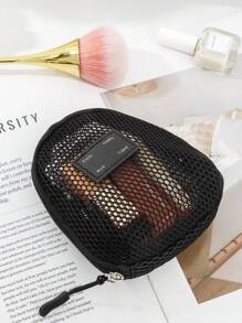 1 PC Black Mesh Shell Bag Wash Bag High-End Make Up Bag,Fashionable And Casual Large Capacity Portable Zipper Makeup Bags,Travel And Vacation Essentials Cosmetic Bags For Sanitary Napkins,Pouch Pads,Wired Earphones,Earpods,Headphones,Charger,Lipsticks,Cosmetics,Perfume,Skin Care And Beauty Products,Home Decor,For Mom,Women,Nurses,Students,School Girls,Keys,Holiday Gifts