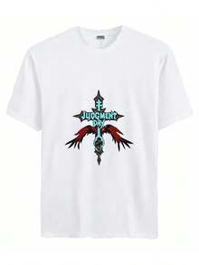 2025 Unisex Summer New Hot Selling T-Shirts- Stylized Character With Spiky Hair And Blue Eyes, Wearing An Orange And Purple Outfit, With The Text 'You Duel Monsters!' - White - View 1