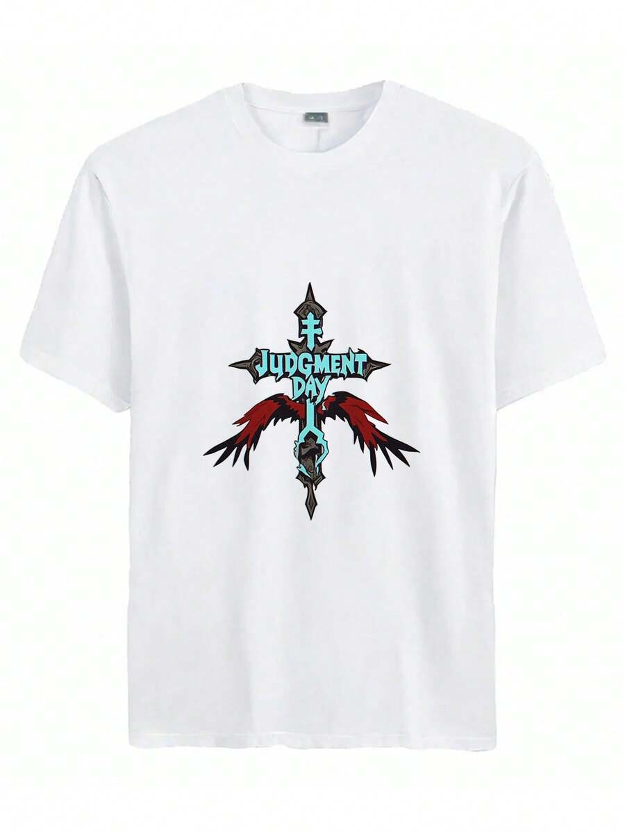 2025 Unisex Summer New Hot Selling T-Shirts- Stylized Character With Spiky Hair And Blue Eyes, Wearing An Orange And Purple Outfit, With The Text 'You Duel Monsters!' - White - View 1