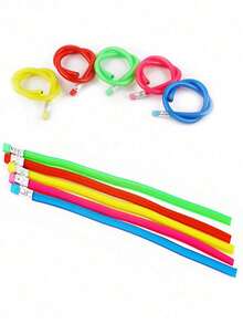 20 Stücke flexible farbige gestreifte biegbare Bleistifte mit Radiergummis, Geschenke und Partydekorationen (Nur für Erwachsene), zufällige Farben