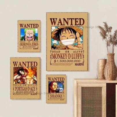 1pc Straw Hat One Pieces Wanted Poster Waterproof Wall Sticker Living Room Bedroom Bar Decoration HD Printing Painting Poster , Gift For One Piece Fans ,Wall Decor, Wall Art, Decoration,Unframed