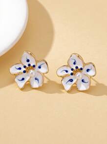 1 Pair Women's Fashion Ombre Flower Stud Earrings, Elegant Everyday Wear & Gift Jewelry