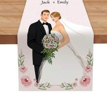 1 pièce Chemin de table de mariage rose personnalisé, déco de table imprimée respirante en lin monoface, convient pour buffet, fête, vacances, dîner, pique-nique, camping, décoration de table, taille 183*33cm