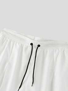 Fashion Men Elastic Waist Drawstring Casual Solid Split Shorts Holiday Summer Beach Bottoms Pants - White - View 7