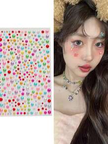 1pc/Girl Hair Stickers Pearl Stickers, Face Makeup Face Stickers Decorative Eyes, Children's Makeup Face And Eye Makeup Bright Diamond Tears DIY Acrylic Seven Color Diamond Stickers, Stage Color Diamond Stickers ,Hair Accessoires