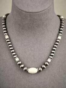 Collana vintage in turchese, gioielli con perle in stile western country con finitura argento per donna