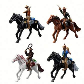 1 pieza Set de 4 modelos de vaquero y policía del oeste, accesorios de personajes para mesa de arena, juguete decorativo para gabinete del dormitorio, exhibición de juguetes, color aleatorio