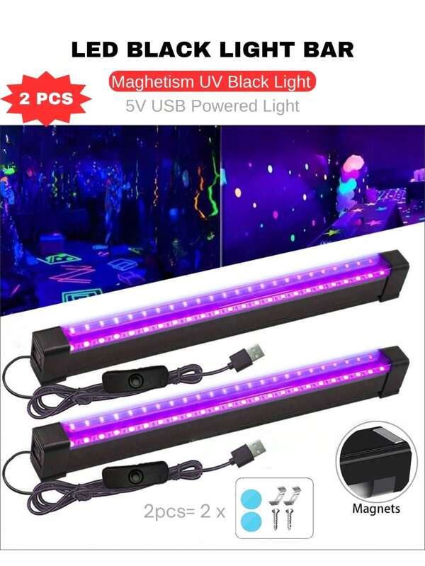 2 Stück LED Schwarzlicht Leiste Ultraviolett Lampe 1 Fuß/30cm Ultraviolettes Licht für UV-Partys, magnetische Installation 10W USB betriebene UV-reaktive Wandleuchte Schwarzlichtlampe für fluoreszierende Party-Wandbehänge, Poster, Körperbemalung, Glow-Party, Schwarzlicht-Party UV-Streifen-Lichter für Schränke