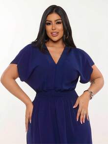 Long Dress With Ruffle And Evangelical V-Neck - 藏蓝色 - 查看 3