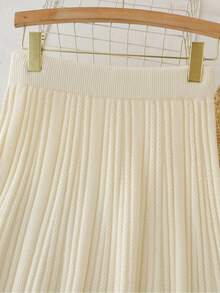 Fashion Casual A-Line Long Autumn Winter Rib Women Knit Skirt - Apricot - View 4