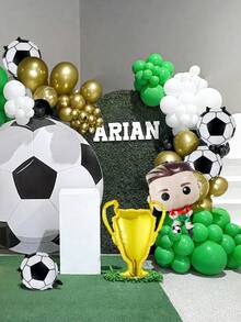108 件足球生日气球套装，包括 18 英寸黑白足球形铝箔气球、金色奖杯气球，非常适合足球运动主题派对、足球比赛、生日派对装饰、世界杯装饰、足球生日装饰 - 彩色 - 查看 5