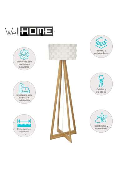 Well Home WELL HOME Wit Bamboo Vloer Lamp Ø50x150cm. Free Shipping 24/7. view 2