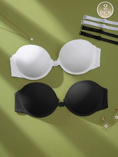 2 opakowania wielokolorowego biustonosza push-up z przodu z fiszbinami, wygodny, swobodny biustonosz dla kobiet