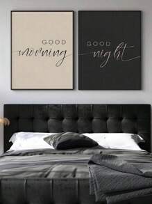 1pc Canvas Inspirational Text Wall Art, Modern Art, Good Morning/Good Night, Motivational Quote, Black And White Creative Mixed Media Room Decor, Wall Art Poster, Living Room Sofa Background Decor, Entryway Hallway Decor, Home Decoration, School Decor, Art Gift, Unframed