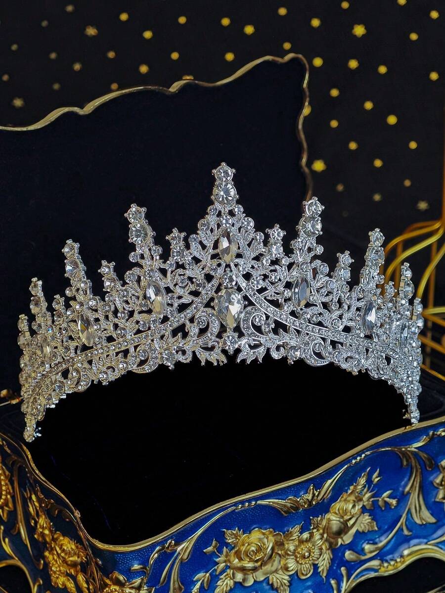 1 vương miện pha lê cưới bằng bạc, vương miện nữ hoàng cô dâu cho tiệc sinh nhật, cuộc thi sắc đẹp