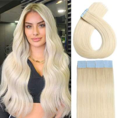 20pcs/Pack Remy Human Hair Extensions With Invisible Tape, Suitable For All, Great For Halloween Costume