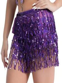 1 pieza Falda envolvente para la cintura con flecos brillantes, falda de 4 capas con flecos de lentejuelas para danza del vientre, danza latina, actuaciones de danza, adecuado para Halloween, carnaval, fiestas de baile, accesorios decorativos para la cintura