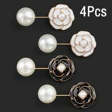 1/2/4/6/8/10pcs Set Camellia Flower Brooch, Anti-Slip Lapel Pin, Pearl Collar Clip, Cardigan Fastener, Women Fashion Accessory - Multicolor - View 16