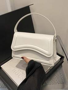 全新白色纯色 PU 皮革小方形手提包，简约时尚，百搭出游 - 白色 - 查看 4