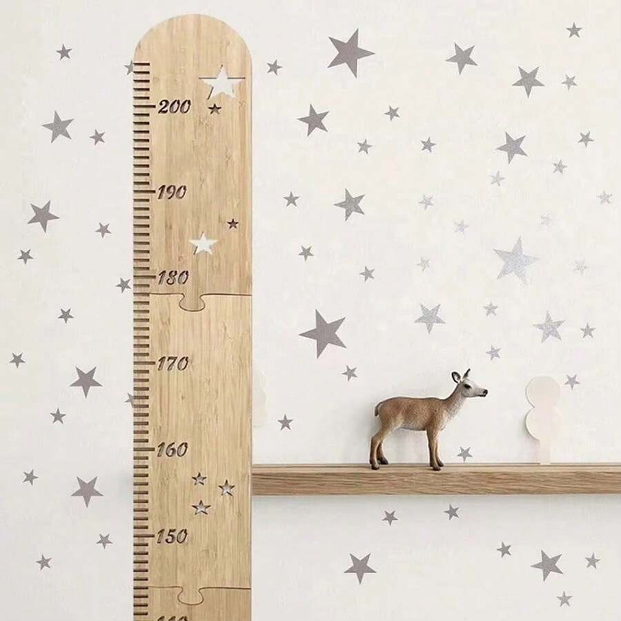 Set Of 5 Height Growth Chart Ruler With Height Marker Stickers Shatterproof Acrylic Height Measurement Mirror Ruler Wall Decoration Full Body Mirror With Tape - Wood Color - View 1