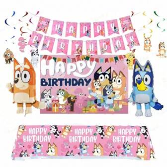  Pink Bluey Birthday Decorations Latex Aluminum Foil Balloons Bingo Theme Party Event Supplies,Party Tablecloth Decoration Background Birthday Party,Perfect Party Decoration Surprise Gift(Random Style)