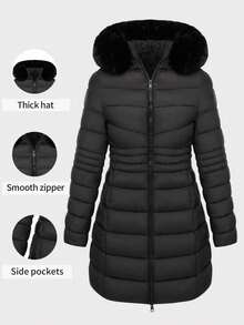 Women's Casual Hooded Regular Jacket With Pockets, Lightweight Cotton Jacket For Daily Wear - Black - View 7